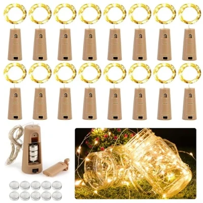 Afbeelding van VFANDV 16 stuks flessenslinger, 2 m, 20 leds, warmwit, glas, met batterijen, voor bruiloftsdecoratie, Kerstmis