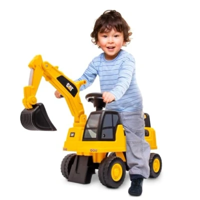 Afbeelding van Loopauto voor kinderen Graafmachine, Zitgraafmachine vanaf 1 jaar met ingebouwd opbergvak, duwauto kindergraafmachine 2 geluidsknoppen, zandgraafmachine, schopgraafmachine