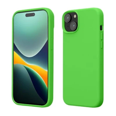 Afbeelding van kwmobile telefoonhoesje geschikt voor iPhone 15 Hoesje met siliconen coating Smartphone case in limoengroen