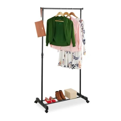 Afbeelding van Relaxdays kledingrek op wielen verstelbaar 94 161x75,5x42,5 cm metaal zwart