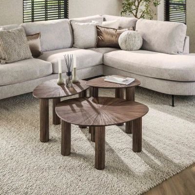 Afbeelding van Alistair bijzettafel set van 3 driehoek Maya teak bruin