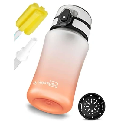 Afbeelding van Minny drinkfles voor kinderen lekvrij met rietje of zeef 350ml, 500ml lichtgewicht Tritan BPA vrij kleuterschool, school (Transparant Oranje 350ml)