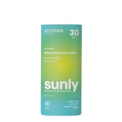 Afbeelding van ATTITUDE Mineral Sunscreen Stick met zinkoxide, SPF 30, EWG geverifieerd, plasticvrij, breed spectrum UVA/UVB bescherming, dermatologisch getest, veganistisch, ongemarkeerd, 60 g