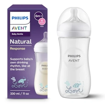 Afbeelding van Philips Avent Natural Response 1 babyfles 330 ml flow 4 schildpad SCY906/11