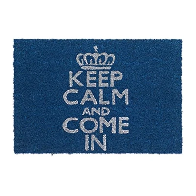 Afbeelding van Relaxdays deurmat KEEP CALM droogloopmat met tekst kokosmat antislip blauw