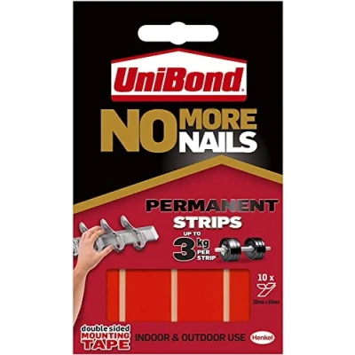 Afbeelding van Unibond Ref. 781740 extra sterke plakstrips, permanent, transparant, elke strip kan tot 2,75 kg dragen, 10 stuks