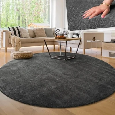 Afbeelding van Paco Home Tapijt voor woonkamer Eenkleurig Wasbaar Zacht kortstondig pooltje 120 cm Rund