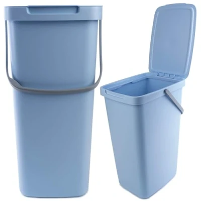 Afbeelding van KADAX Afvalemmer van kunststof met klapdeksel en handgreep, rechthoekige afvalverzamelaar, voor afvalscheiding (blauw, 20 liter)