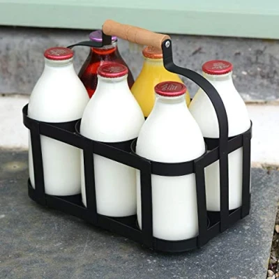 Afbeelding van Vintage stijl metalen melk levering fles houder/drager (6 flessen capaciteit)
