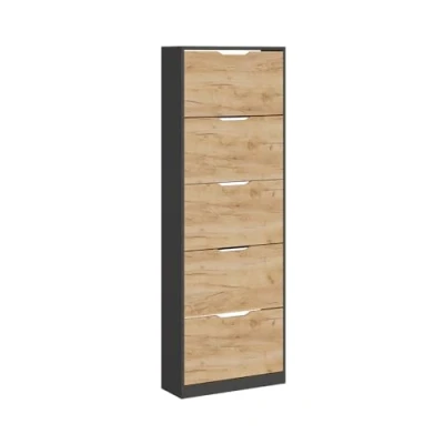 Afbeelding van Vicco Armoire à chaussures Luca anthracite/chêne doré 22 x 169 cm avec 5 compartiments