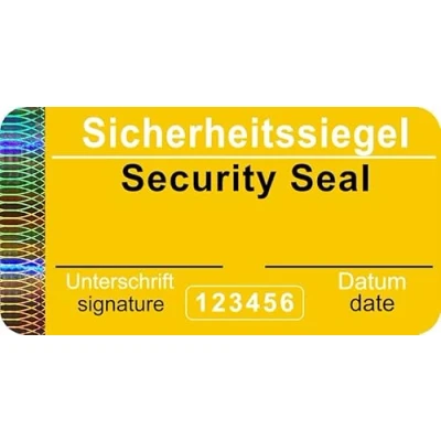 Afbeelding van 60 stuks veiligheidszegel met serienummer 48 x 25 mm geel, beschrijfbaar veiligheidszegel, kwaliteitszegel, veiligheidslabels, echtheidszegel