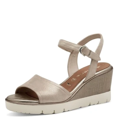 Afbeelding van Tamaris Sandalen met plateauzool, Dames, Maat: 42, Champagne Leer