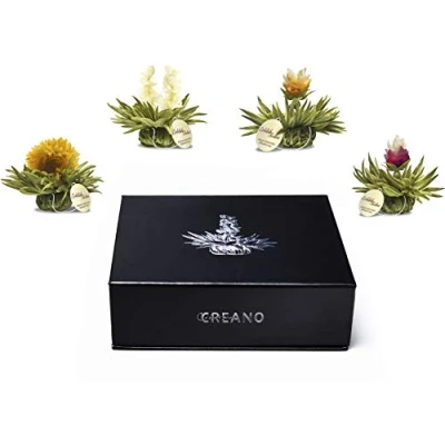Afbeelding van Creano Theebloemenmix 6er ErblühTeelini Witte Thee in edele magnetische doos met zilverkleurige embossing