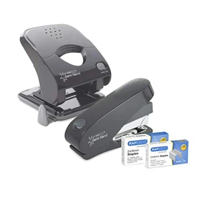 Afbeelding van Rapesco 1633 Germ Savvy antibacterieel, Eco Luna nietmachine en X5 40ps perforator met lagere inspanning, donkergrijs