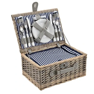 Afbeelding van Picknickmand voor 4 personen incl. inhoud blauw en wit