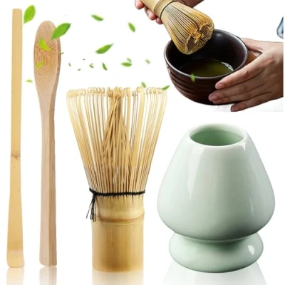 Afbeelding van matcha theeset met garde, bezemhouder, 2 theelepels, Japanse accessoires voor de ceremonie, perfecte set bereiding