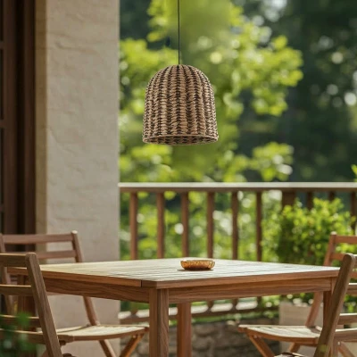 Afbeelding van Lindby buiten hanglamp Taryn, hout, kunststof, IP44, 35cm