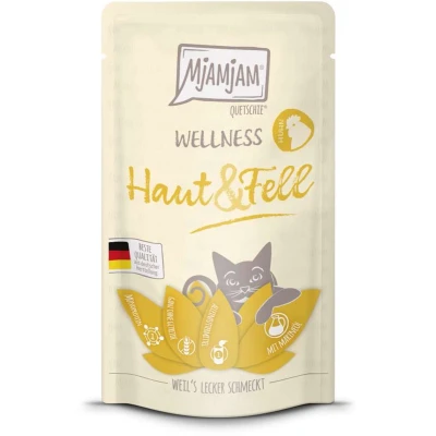 Afbeelding van 12x 125g MjAMjAM Wellness Huid &amp; Bont Kip natvoer voor katten