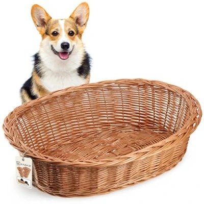 Afbeelding van KADAX Hondenbed en kattenbed, rieten, natuurlijke kleur, hondenbed, ligstoel voor huisdieren, bed rustmand (15 x 65 50 cm)