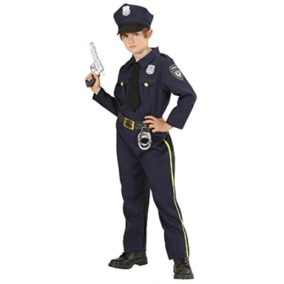 Afbeelding van Widmann Politie &amp; Detective Kostuum Dappere Agent Jongen Blauw Maat 158 Carnavalskleding Verkleedkleding