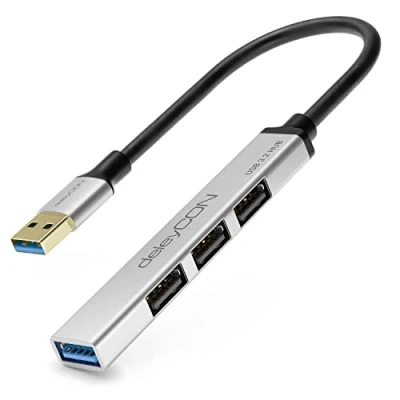 Afbeelding van deleyCON USB A HUB 4 poorts dispenser (1 x 3.0/3 2.0), behuizing van aluminium, 15 cm, voor pc, laptop, notebook zilver