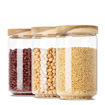 Afbeelding van Econovo® Set van 3 glazen voorraadpotten, stapelbare en luchtdichte voorraadpotten met deksel voor grote kleine levensmiddelen in de keuken, 700 ml
