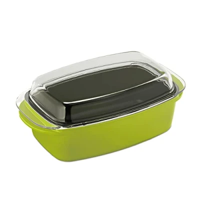 Afbeelding van Relaxdays Ovenschaal met deksel aluminium en glas braadslede antiaanbaklaag groen