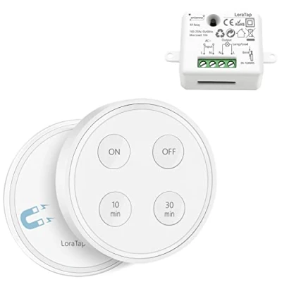 Afbeelding van LoraTap draadloze schakelaar, met timer, 10 minuten, 30 ontvanger 2500 W, zender 868 MHz, AC en oud, wandafstandsbediening voor verlichting VMC