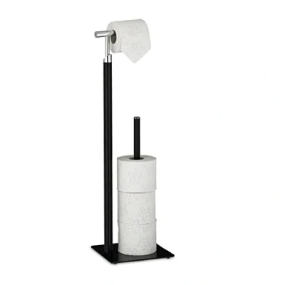 Afbeelding van Relaxdays toiletrolhouder staand wc rolhouder zwart closetrolhouder papierhouder