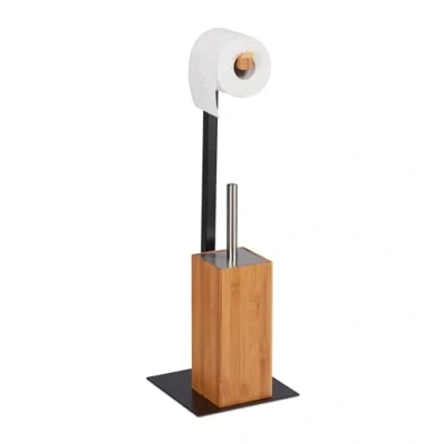 Afbeelding van Relaxdays wc rolhouder toiletborstelhouder toiletrolhouder toiletborstelset bamboe