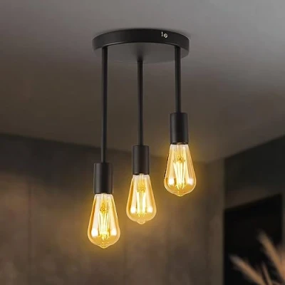 Afbeelding van ANWIO Plafondlamp met 3 lampen, E27, moderne kroonluchter, woonkamer, hanglamp, zwart, plafondlamp, retro, vintage, van metaal (zonder lampen)