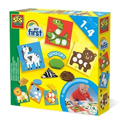 Afbeelding van SES My First Sensory mozaïek kaarten 24 mozaïekvormen van verschillende structuren en stoffen inclusief 6 mozaïekkaarten