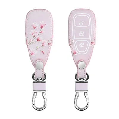 Afbeelding van kwmobile Autosleutel hoesje geschikt voor Ford 3 knops Keyless Go behuizing Case in poederroze / wit oudroze Magnolia design