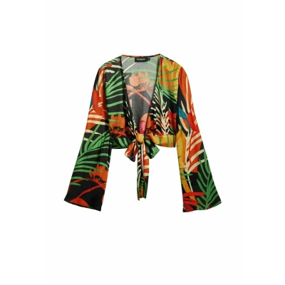 Afbeelding van Tropical Print Wrap Top Wo Black