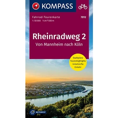 Afbeelding van KOMPASS Fahrrad Tourenkarte 7012 Rheinradweg 2, von Mannheim nach Köln Fietsroutekaart 1:50.000