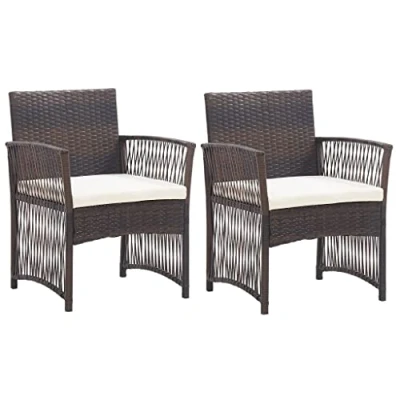 Afbeelding van Tuinstoelen met kussens 2 st poly rattan bruin