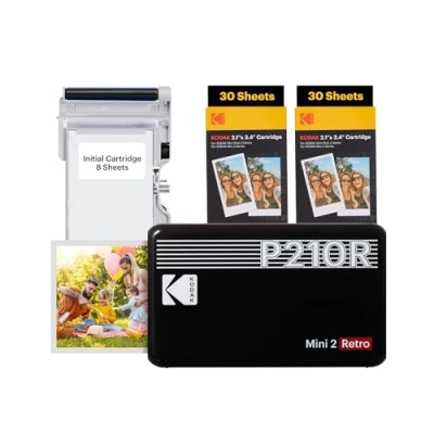 Afbeelding van Kodak P210R Mini 2 draagbare fotoprinter + 6 cartridges, instant foto&#039;s van 54 x 86 mm, Bluetooth en compatibel met iOS Android smartphones, Zwart