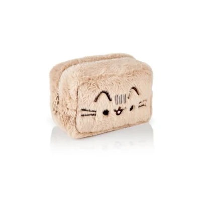 Afbeelding van Pusheen Zachte make uptas voor dames, volledig bont met geborduurd logo in lichtbruin, klassieke opbergtas ritssluiting kattenkleding, grote ruimte, Beige