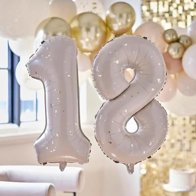 Afbeelding van Ginger Ray Folieballon cijfer 18 nude en gold 66 cm