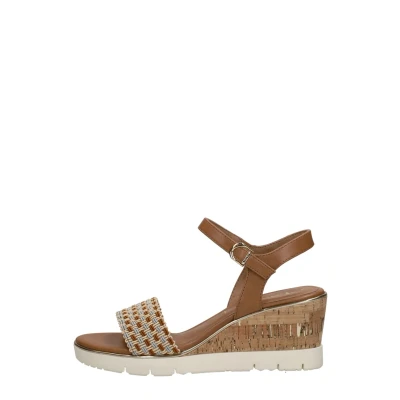 Afbeelding van Tamaris HAK Sandalen met plateauzool, Dames, Maat: 36, Cognac Kunststof/ textiel