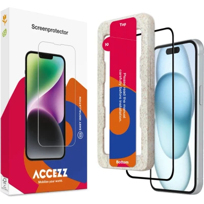 Afbeelding van Accezz screenprotector Geschikt voor iPhone 15 Plus Gehard glas Full Cover met bio applicator