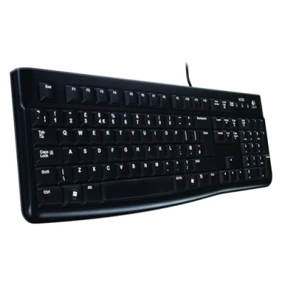 Afbeelding van Logitech K120 Draadloos Windows toetsenbord, plug and play, USB, stil, ultradun, standaardformaat, spatwaterdicht, gebogen spatiebalk, Zwitsers QWERTZ zwart