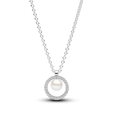 Afbeelding van PANDORA Timeless Behandelte zoetwaterparels en pavé halsketting van Sterling zilver met zirkoniastenen, maat 45 cm, 393165C01 45, Zilver, Zirkonia