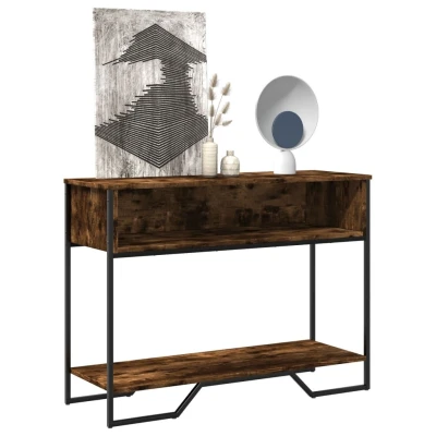 Afbeelding van Wandtafel 100x35x74,5 cm bewerkt hout gerookt eikenkleurig