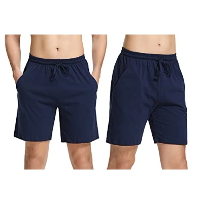 Afbeelding van Aseniza Herenpyjamabroek van katoen, casual shorts, pyjama shorts voor heren, zomerpyjamabroek, A 2 blauw x