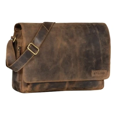 Afbeelding van STILORD &#039;Rick&#039; Vintage Schoudertas Leer Unisex Ontwerp Tas voor Laptops 15.6 Inch Laptop Lederen Handdoek, Calais Bruin