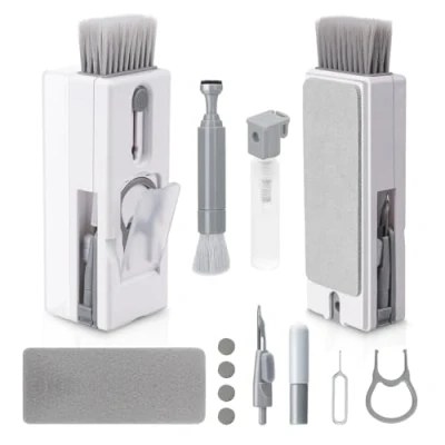 Afbeelding van Alyvisun Toetsenbordreinigingsset, 11 in 1 multifunctionele pc toetsenbordreiniger, gereedschapsborstel, voor tablet, telefoons, computer, hoofdtelefoon, grijs