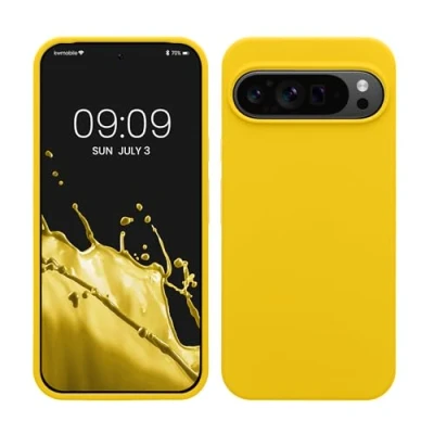 Afbeelding van kwmobile telefoonhoesje geschikt voor Google Pixel 9 Pro XL Hoesje met siliconen coating Smartphone case in stralend geel