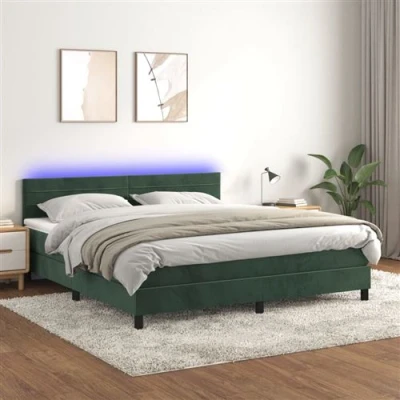 Afbeelding van vidaXL Boxspring met matras en LED fluweel donkergroen 160x200 cm
