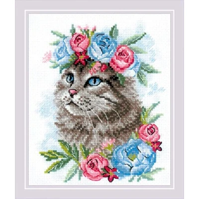 Afbeelding van Cat in Flowers Aida Riolis Borduurpakket 2088